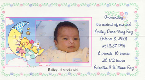 Bailey's Birth Announcement - Picture is when he was 2 weeks old.